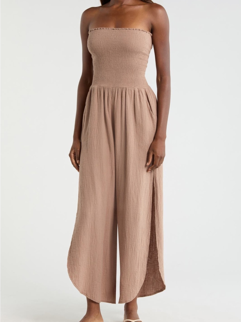 Elan Strapless Smocked Wide-Leg Jumpsuit